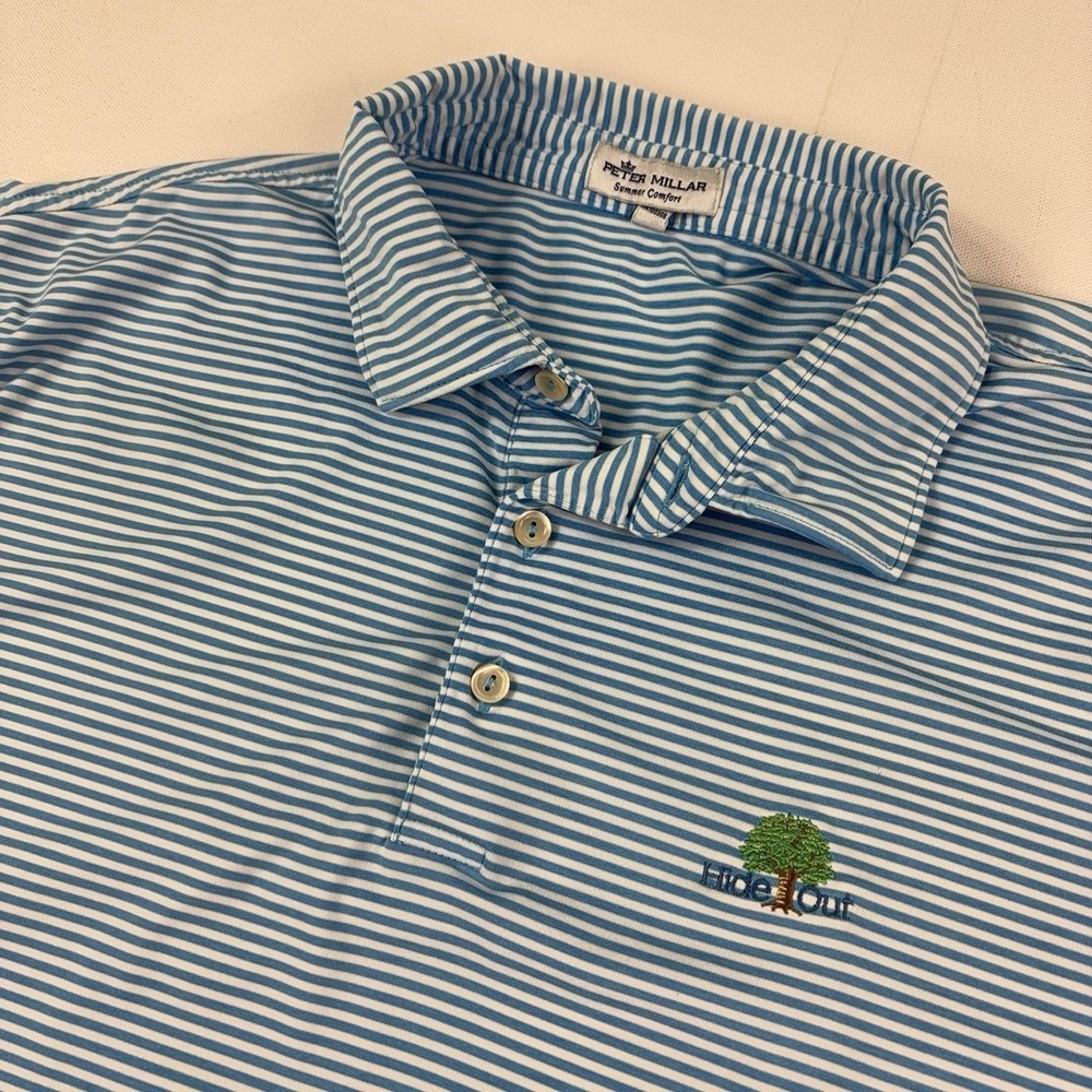 Peter Millar Summer Comfort Polo Shirt Mens XL Blue HideOut Golf Short Sleeve